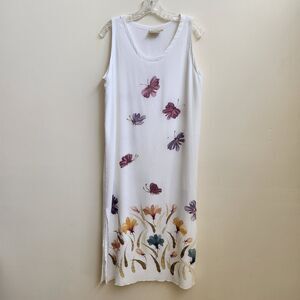 Wind River Trading Co Dress Women L White Sleeveless Purple Butterfly Print Maxi